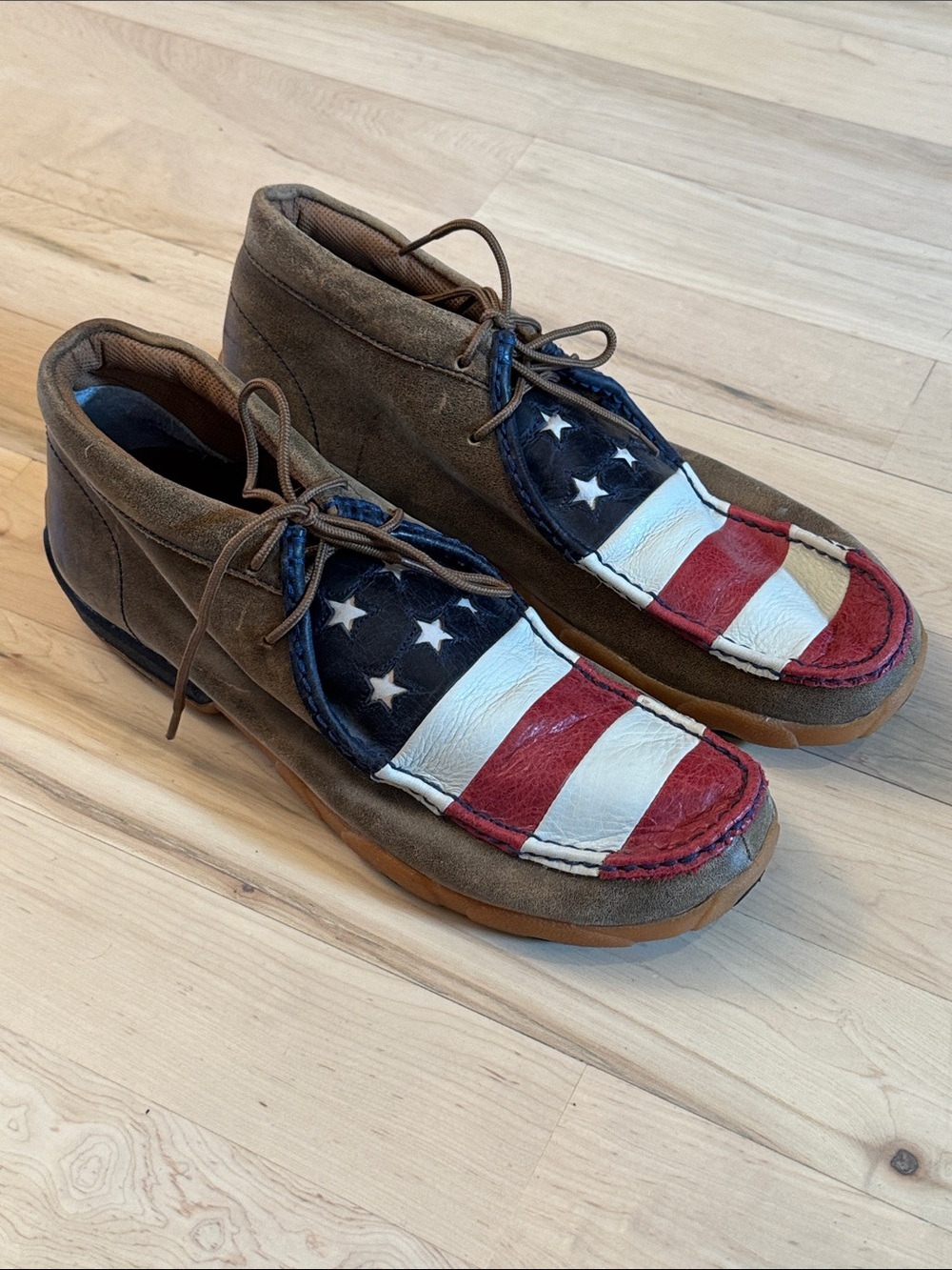 TWISTED X MEN'S USA FLAG DRIVING LEATHER MOC SHOES-Size 12